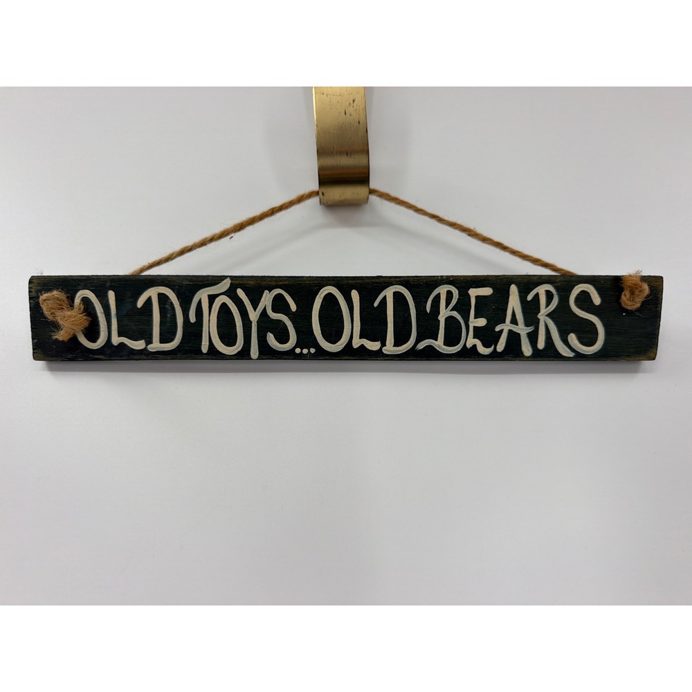 Vintage Style Old Toys Old Bears Wooden Sign Rustic Wall Decor Jute Hanger